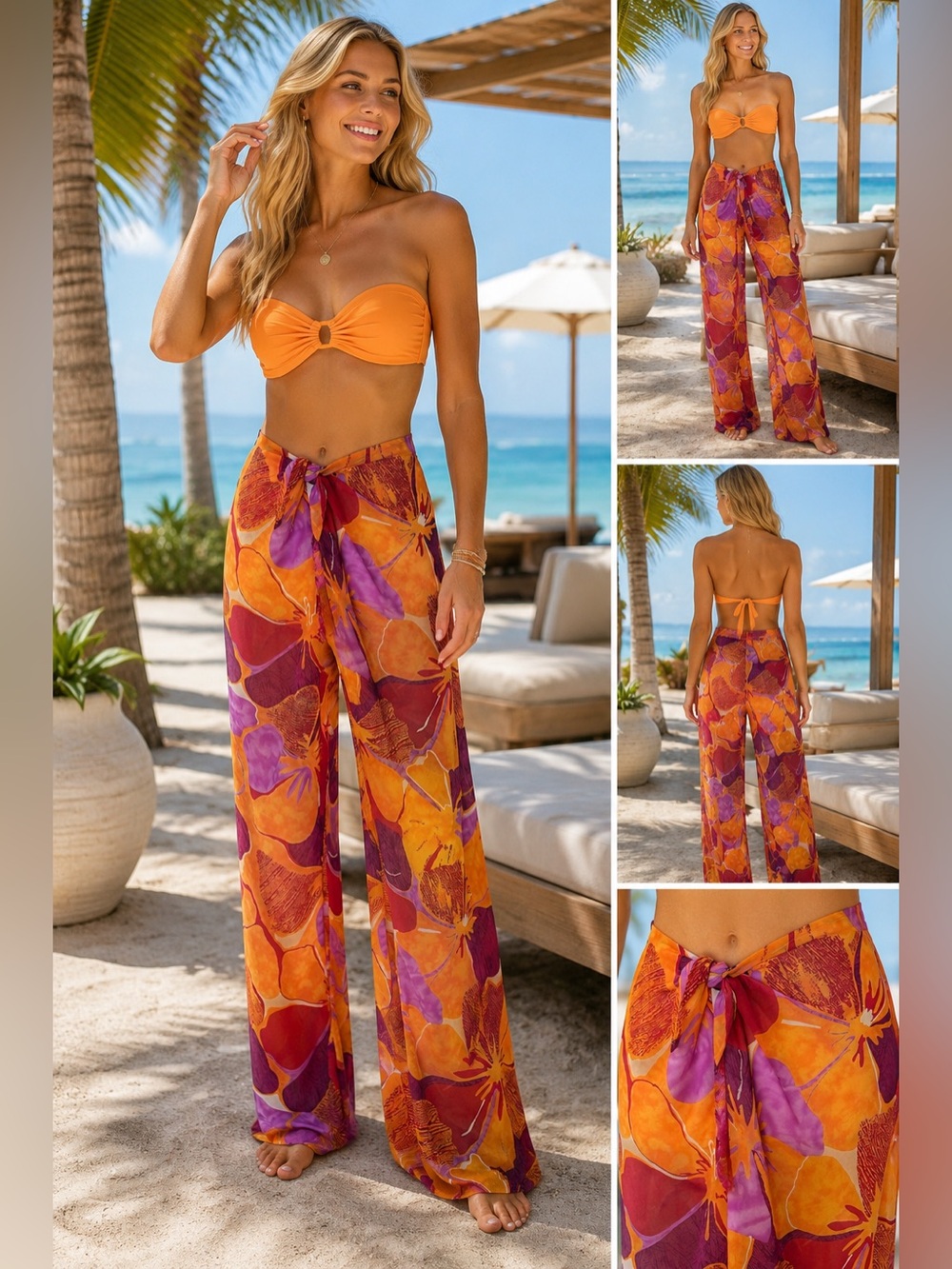 Y2K Victoria's Secret Tropical Floral Wrap Cover Up Pants L Beach Resort Glam